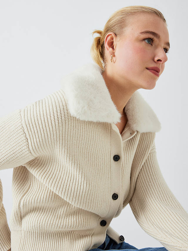 Rails Esme Faux Fur Collar Wool Blend Cardigan, Ivory
