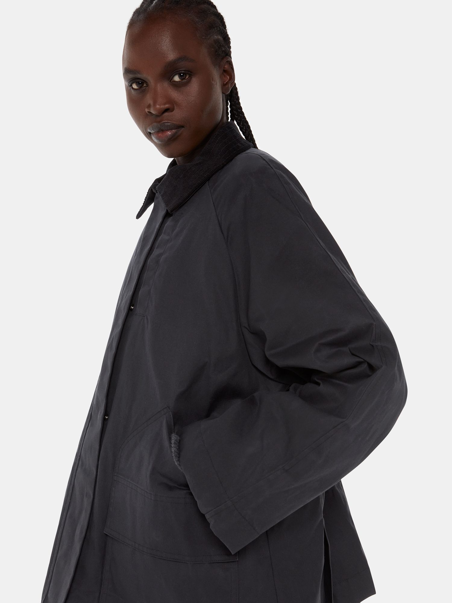 Whistles Fern Waxed Cotton Jacket, Black at John Lewis & Partners