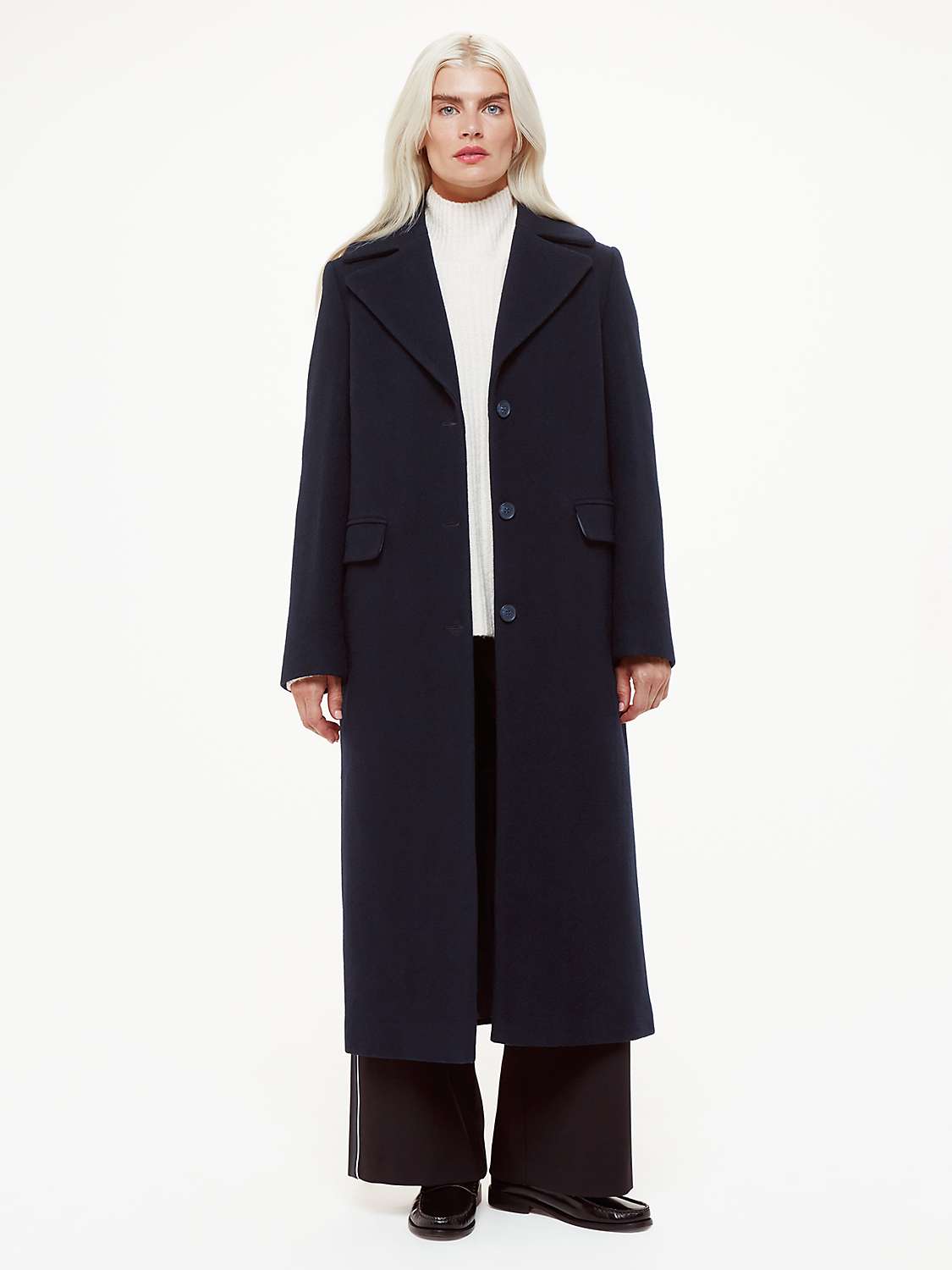 Buy Whistles Petite Amalia Longline Wool Blend Coat, Navy Online at johnlewis.com