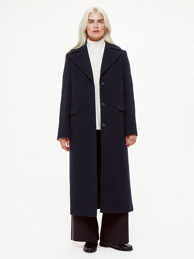 Whistles Petite Amalia Longline Wool Blend Coat, Navy