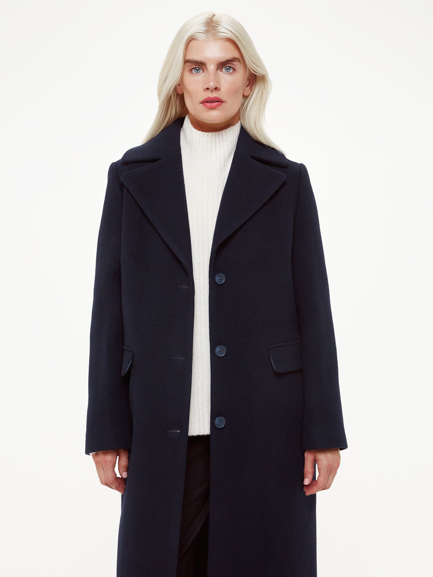 Buy Whistles Petite Amalia Longline Wool Blend Coat, Navy Online at johnlewis.com