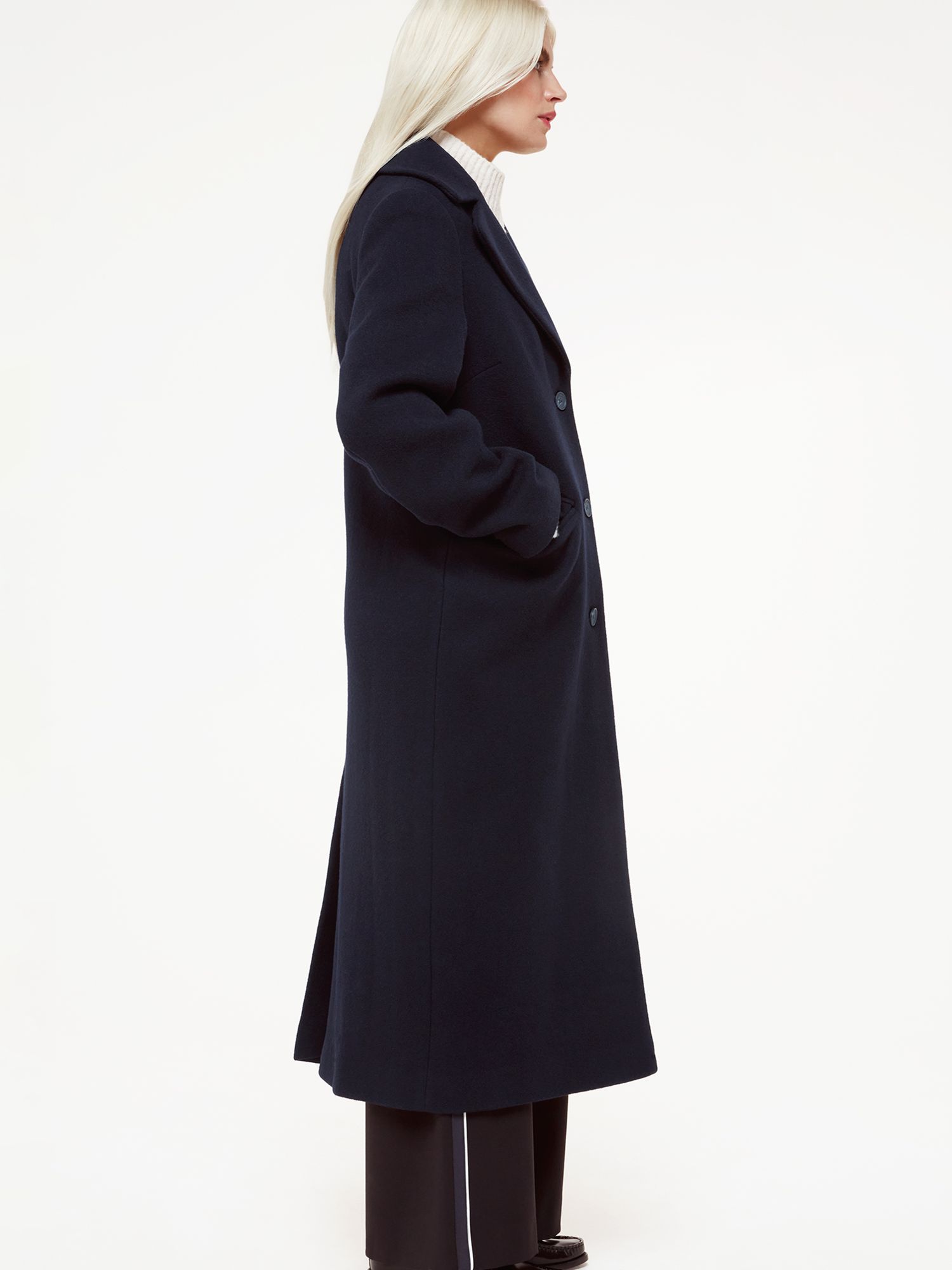 Buy Whistles Petite Amalia Longline Wool Blend Coat, Navy Online at johnlewis.com