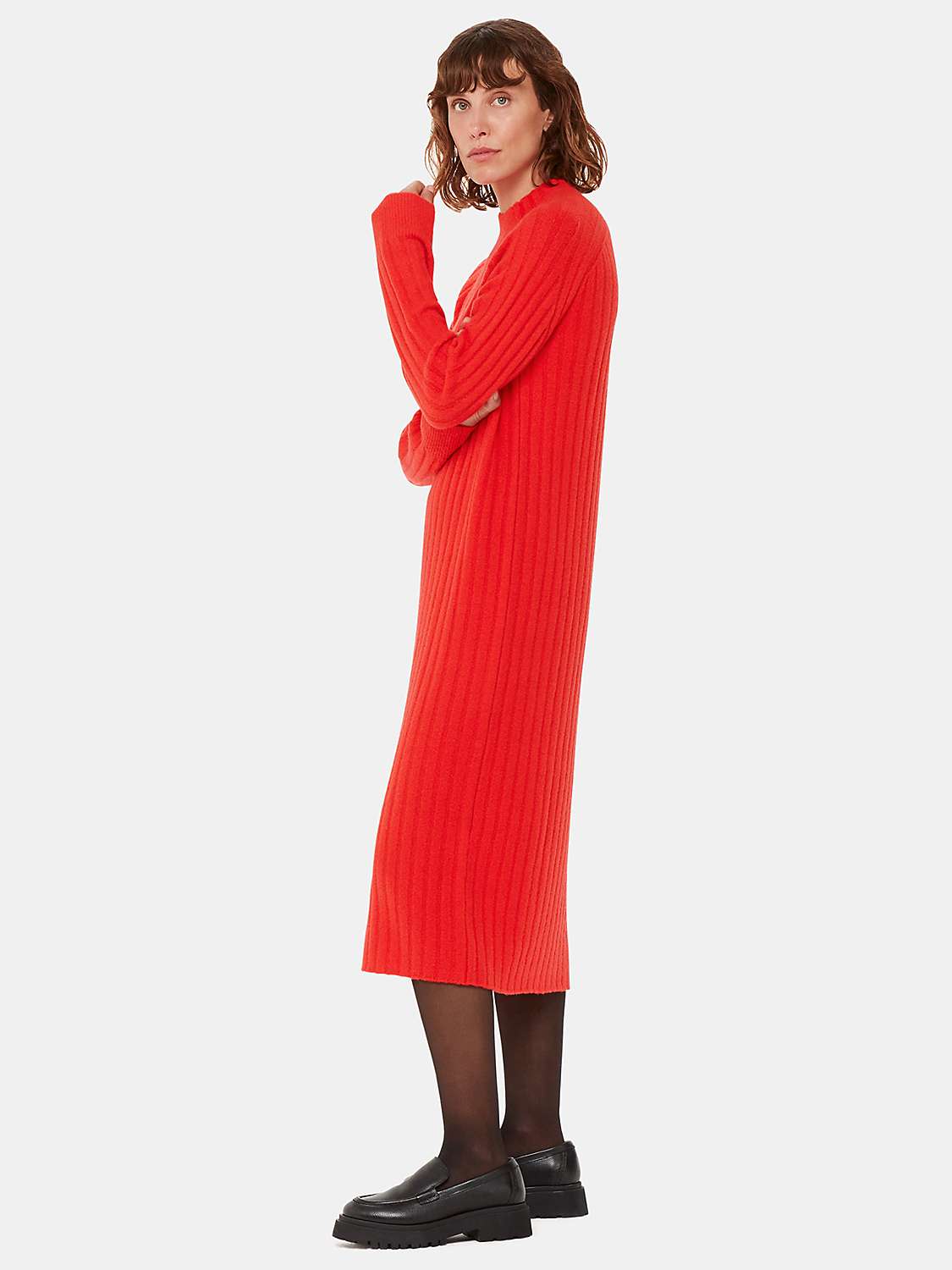 Buy Whistles Petite Ribbed Knit Midi Dress, Red Online at johnlewis.com