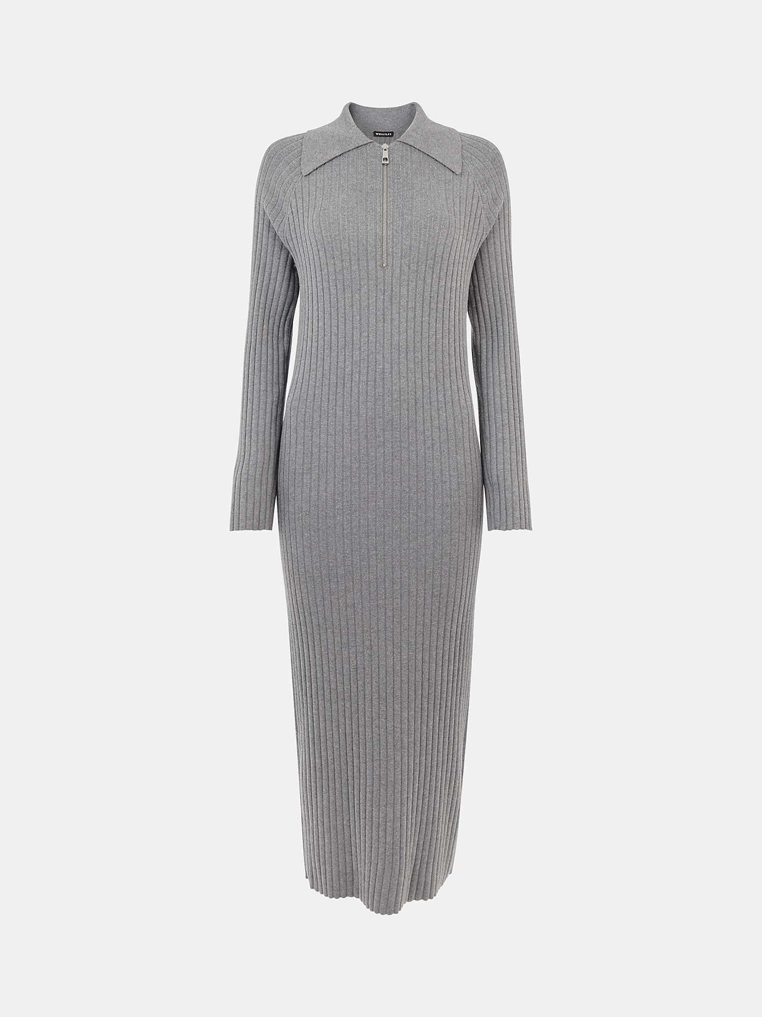Whistles Bonnie Zip Ribbed Knit Dress, Dark Grey at John Lewis & Partners