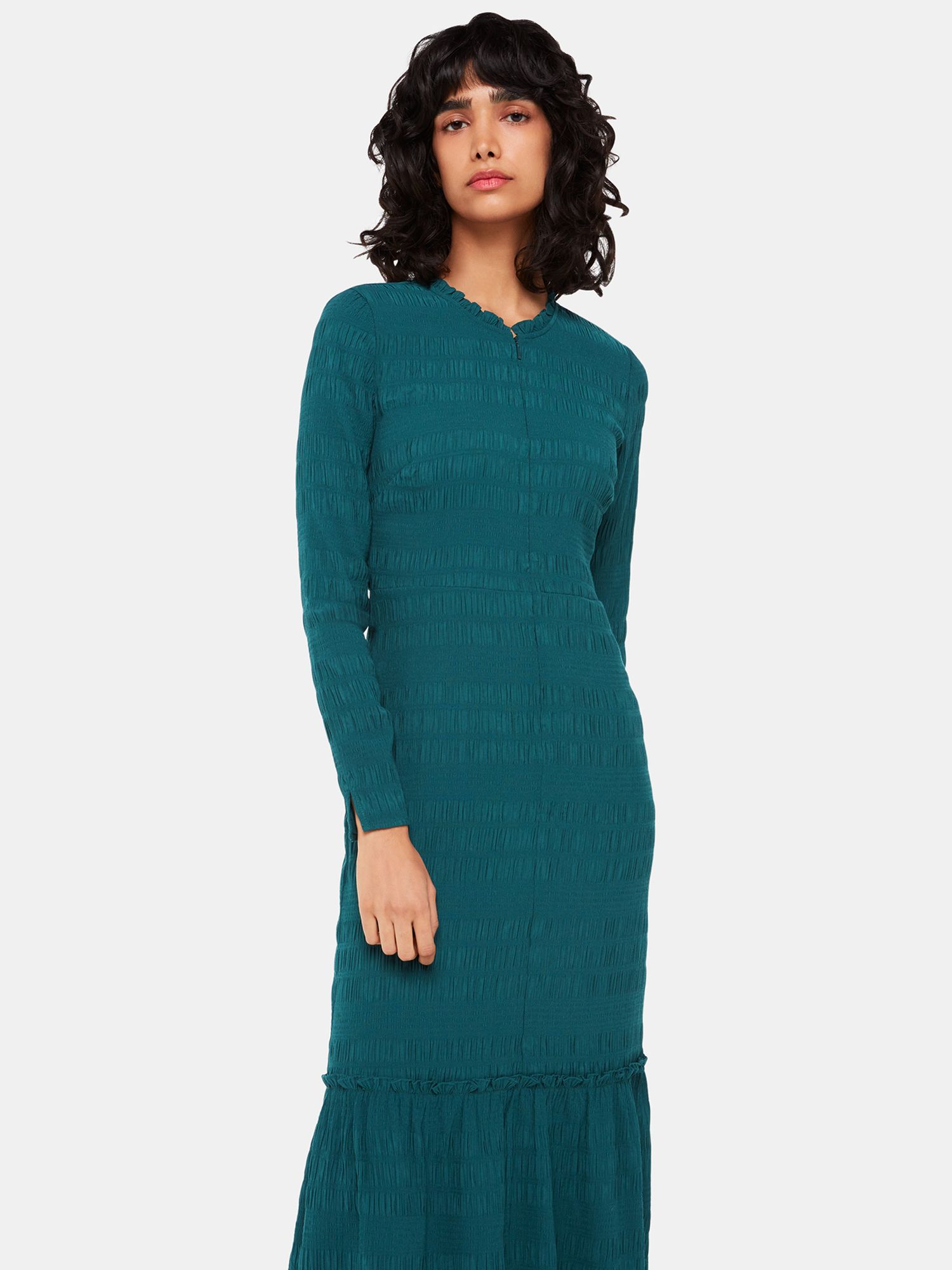 Whistles Mila Textured Midi Dress, Green, 14
