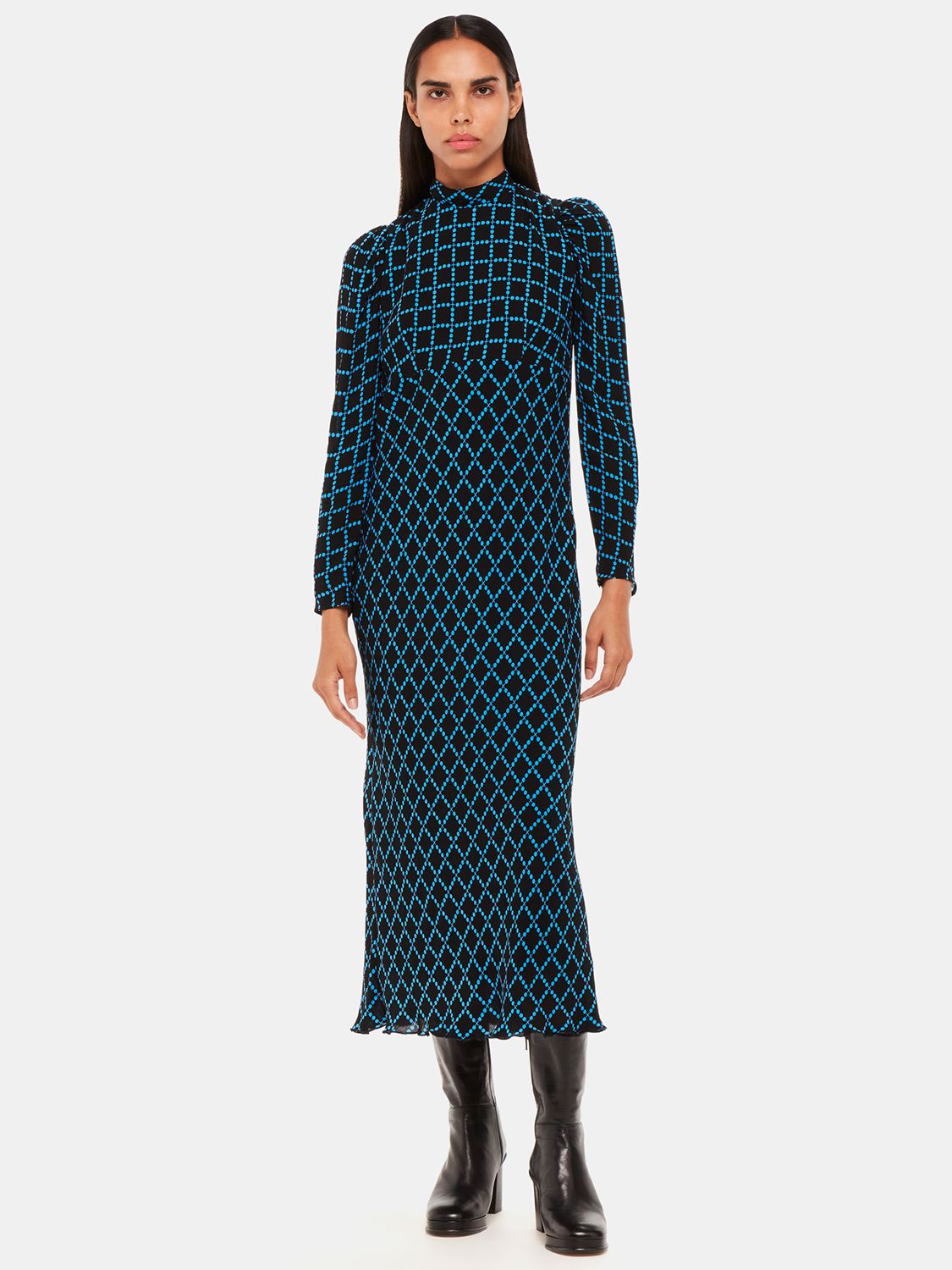 Whistles Abacus Check High Neck Dress, Blue/Multi at John Lewis & Partners