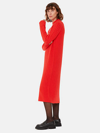 Whistles Ribbed Knitted Midi Dress, Red