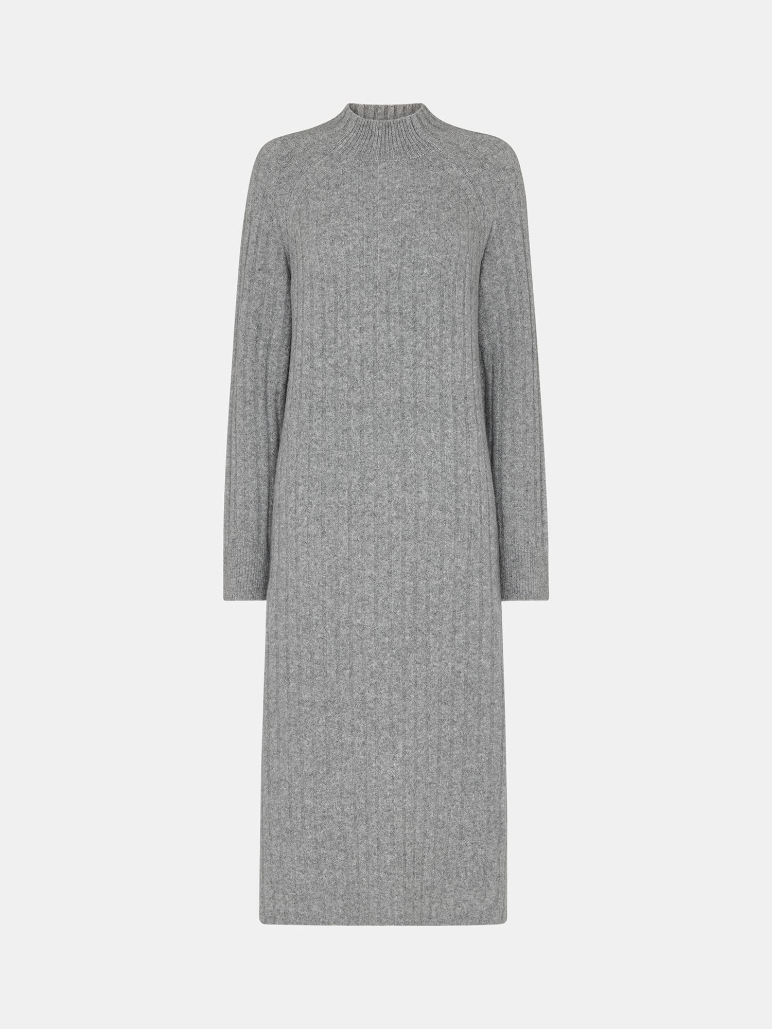 Whistles Ribbed Knitted Midi Dress, Grey at John Lewis & Partners