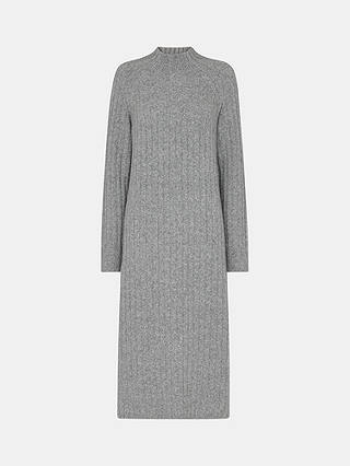 Whistles Ribbed Knitted Midi Dress, Grey