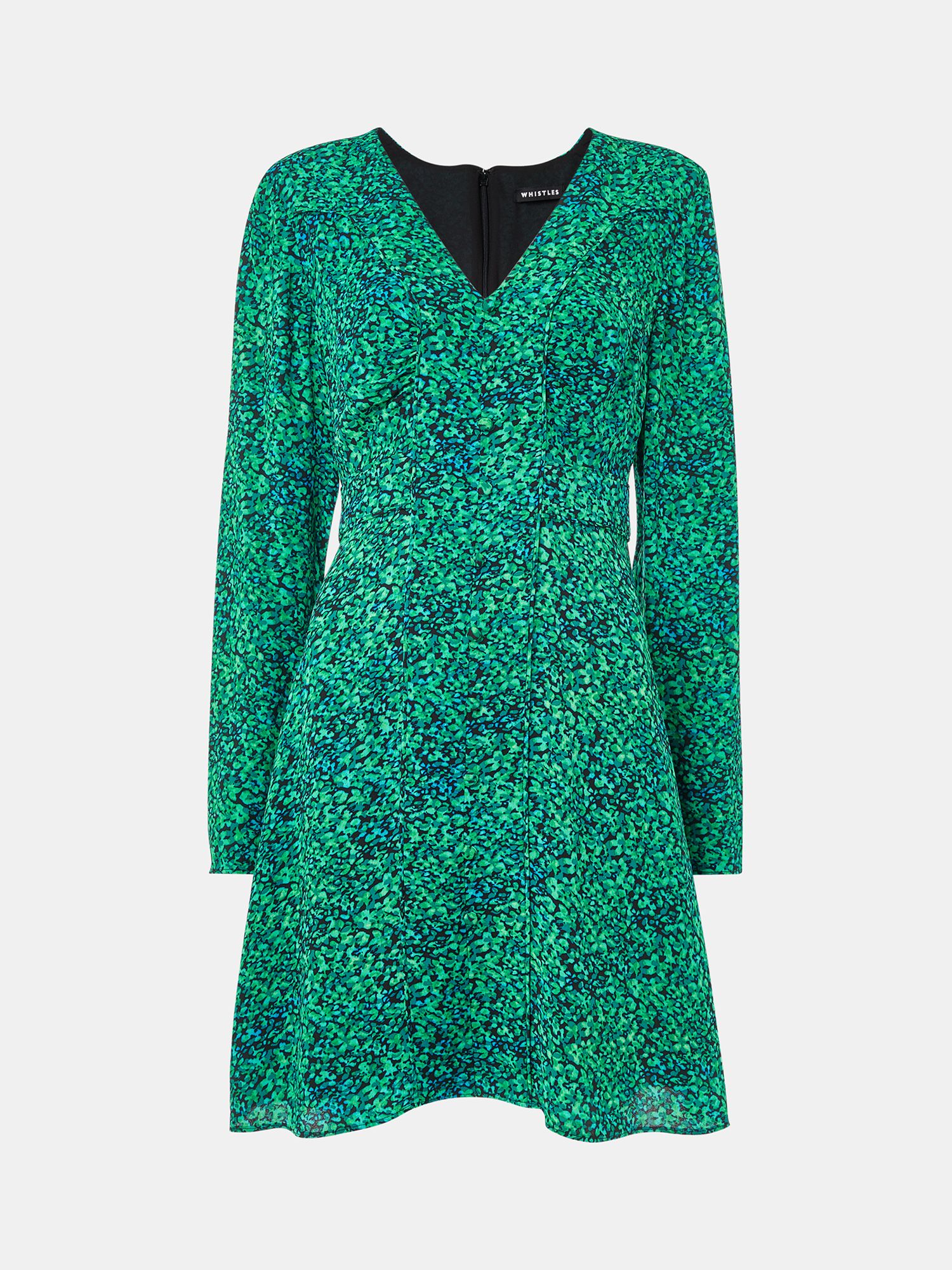 Whistles Petite Lori Dappled Floral Mini Dress, Green/Multi, 16