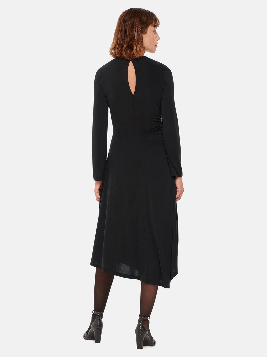 Whistles Asymmetric Jersey Midi Dress, Black at John Lewis & Partners