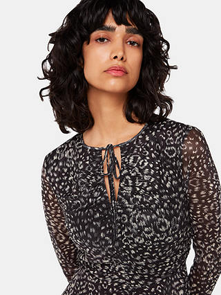 Whistles Feather Leopard Flippy Mini Dress, Black/Multi