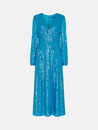 Whistles Petite Sequin Keyhole Midi Dress, Blue