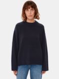 Whistles Textured Wool Blend Boyfriend Jumper, Navy