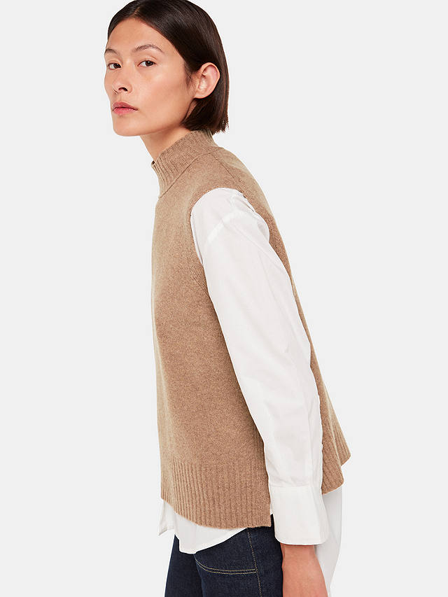 Whistles Funnel Neck Wool Tank Top, Camel