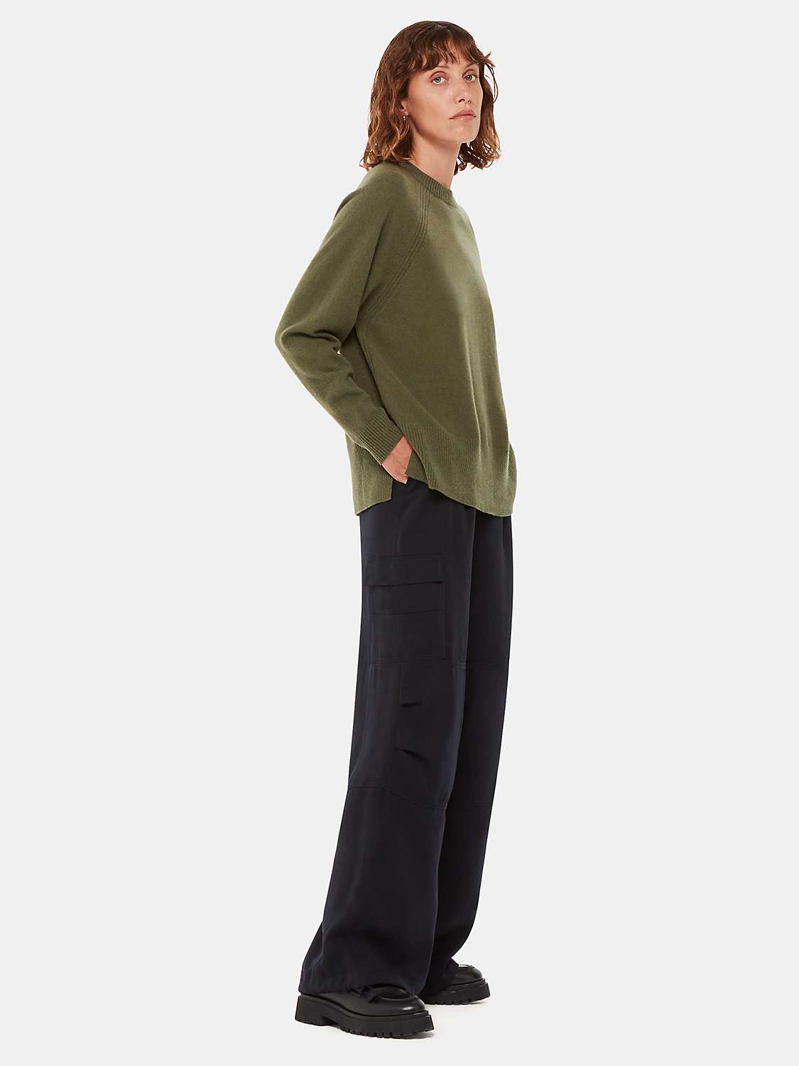 Buy Whistles Ultimate Cashmere Crew Neck Jumper, Khaki Online at johnlewis.com