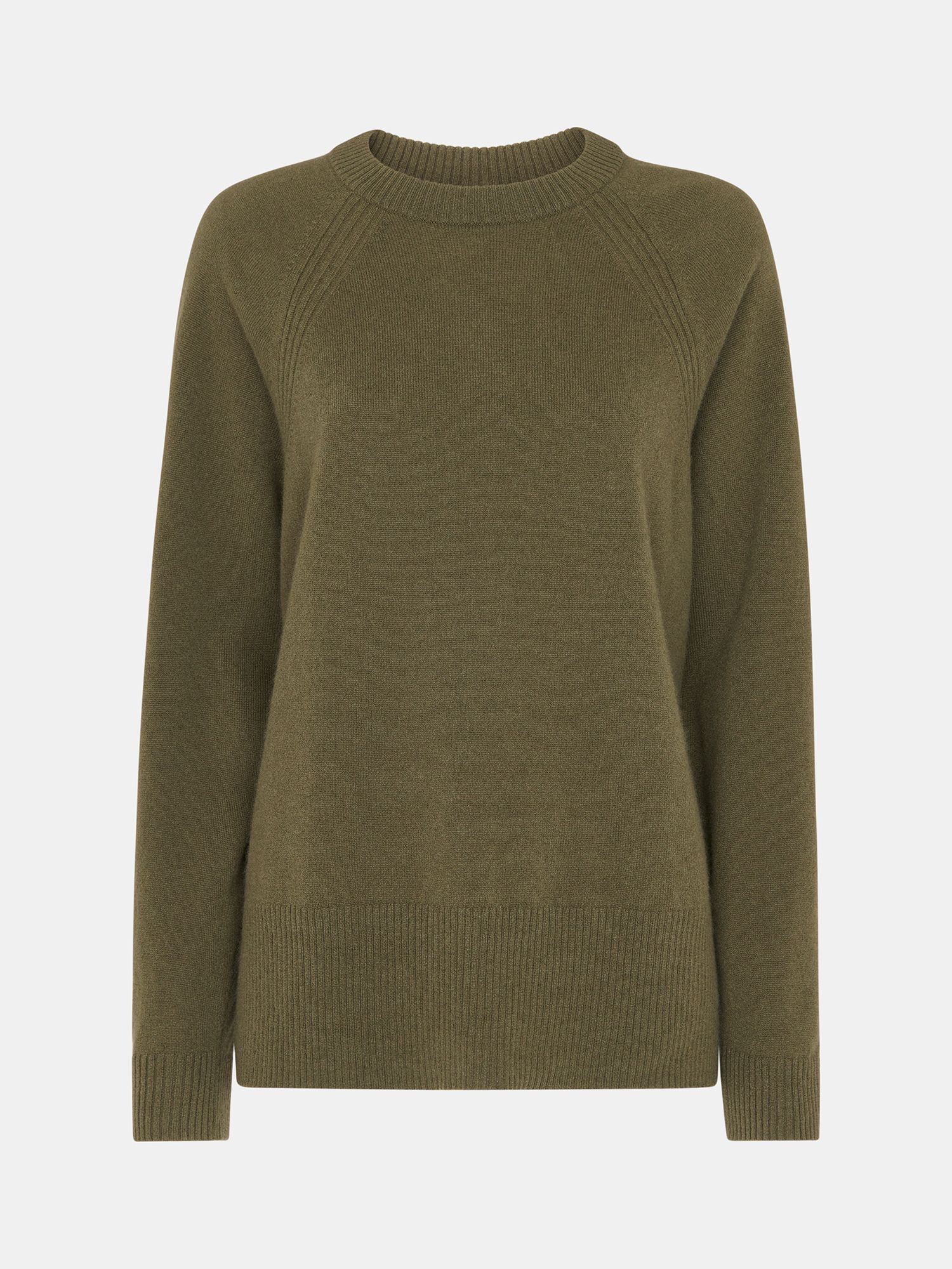 Whistles Ultimate Cashmere Crew Neck Jumper, Khaki at John Lewis & Partners