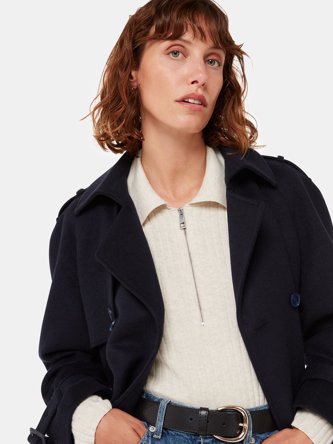 Whistles Zip Polo Knit Jumper, Neutral at John Lewis & Partners