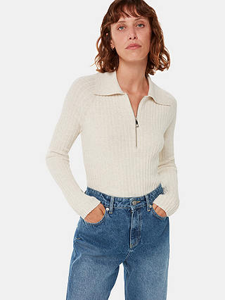 Whistles Zip Polo Knit Jumper, Neutral