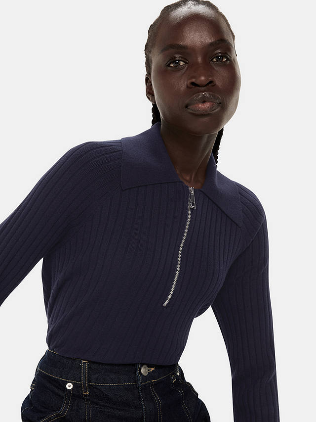 Whistles Zip Polo Knit Jumper, Navy at John Lewis & Partners