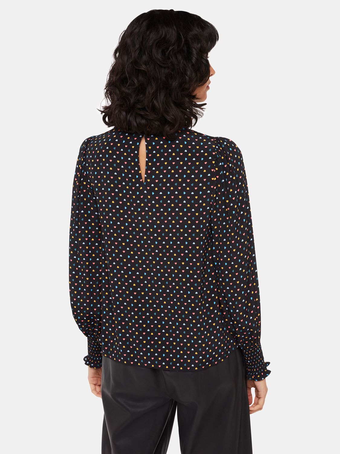 Whistles Scattered Hearts Blouse, Black/Multi at John Lewis & Partners