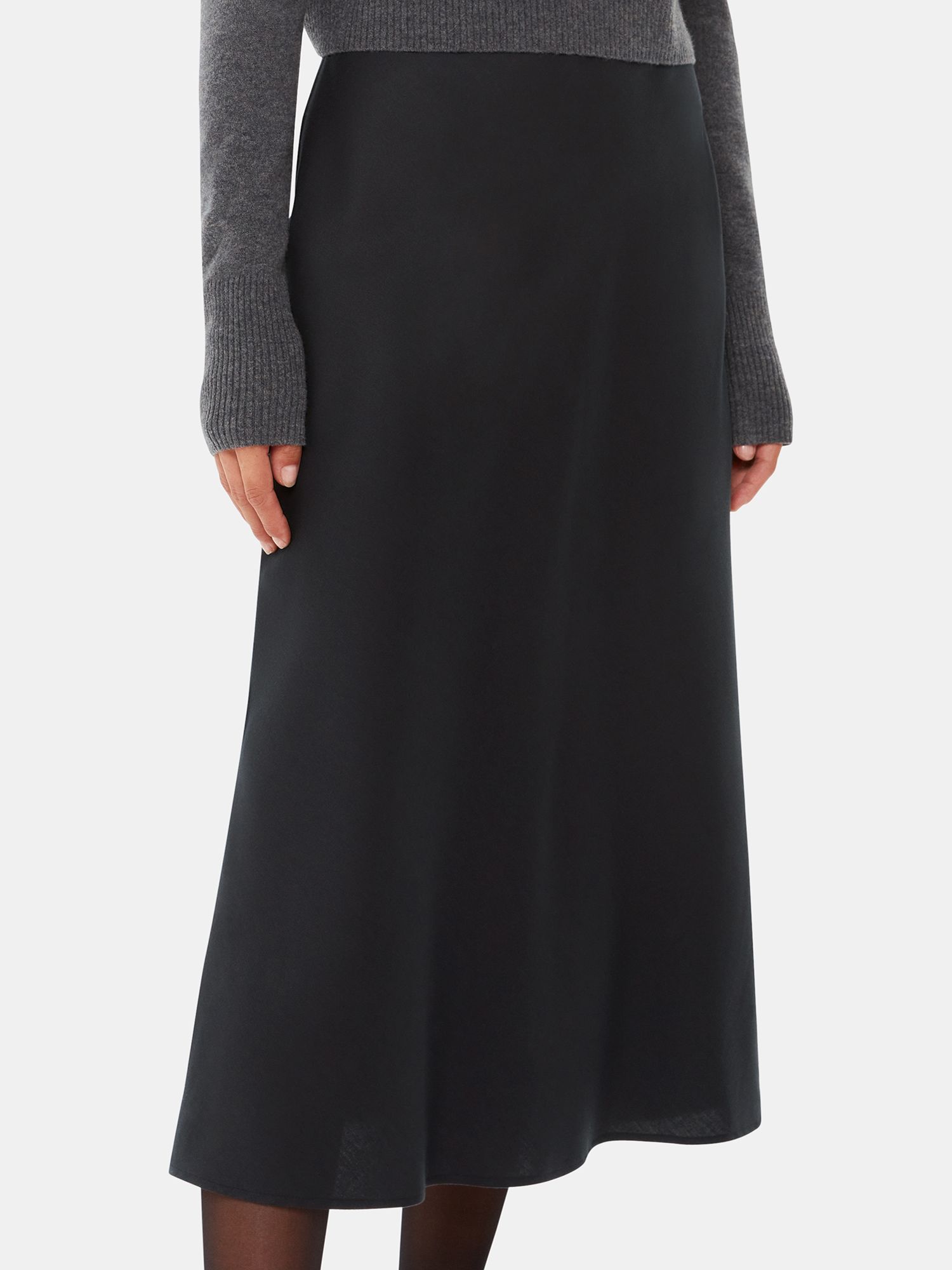 Buy Whistles Louise Bias Cut Midi Slip Skirt, Black Online at johnlewis.com