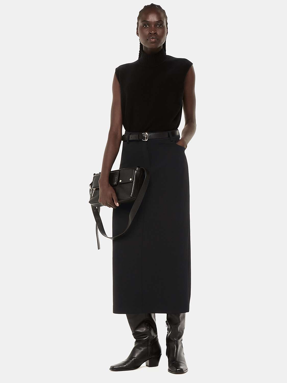 Buy Whistles Petite Abigail Tailored Midi Skirt, Black Online at johnlewis.com