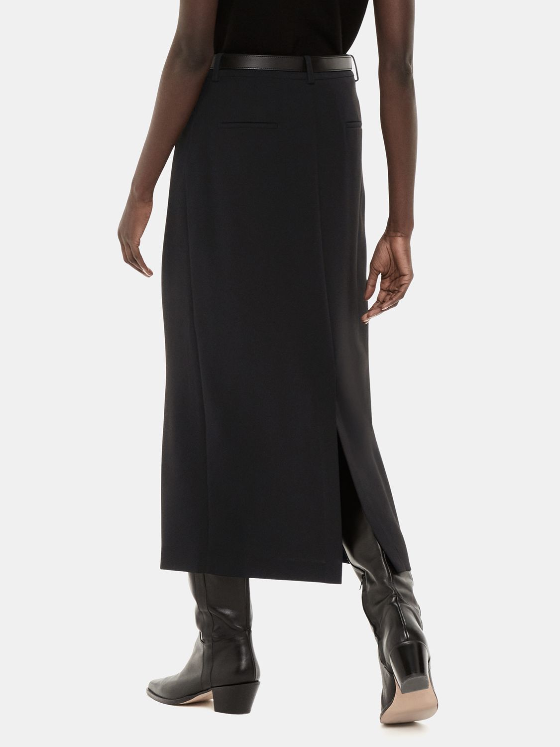 Whistles Petite Abigail Tailored Midi Skirt, Black at John Lewis & Partners