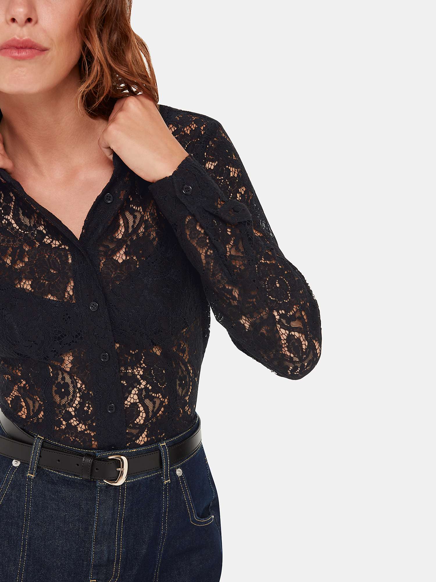 Buy Whistles Lucy Seam Detail Lace Blouse, Black Online at johnlewis.com