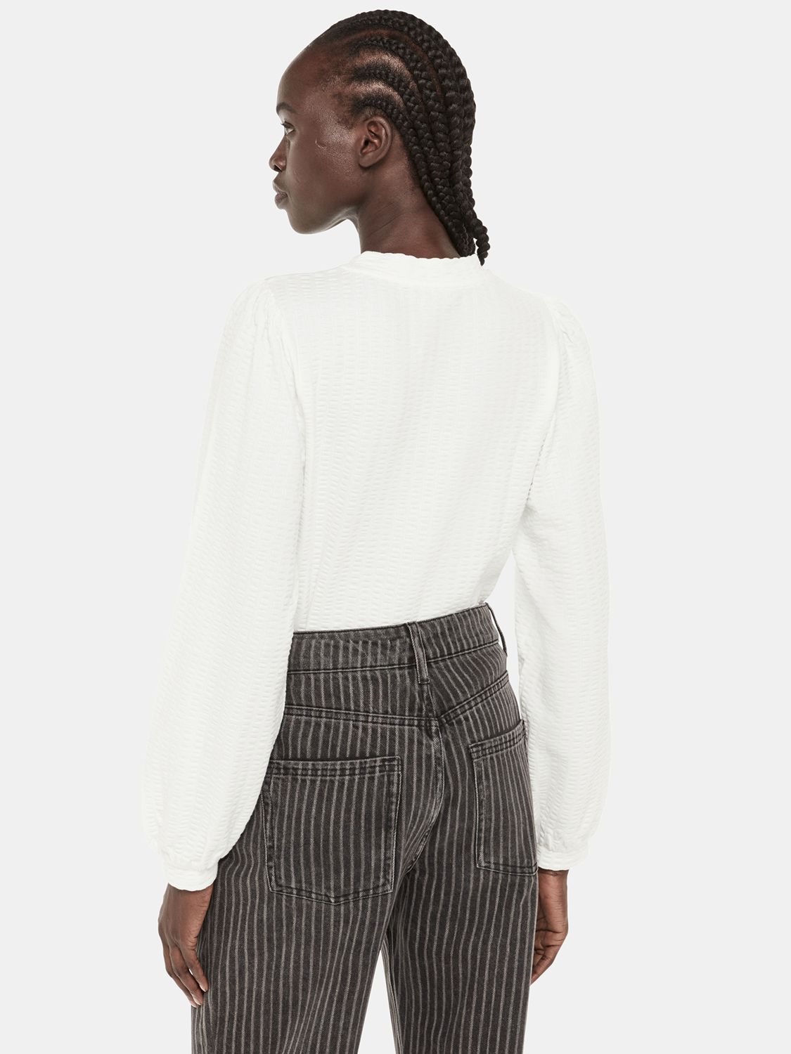 Whistles Textured Puff Long Sleeve Top, White at John Lewis & Partners