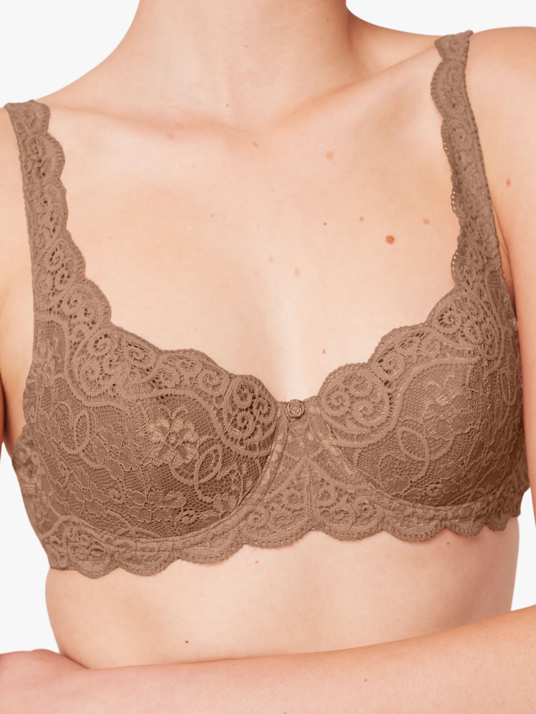 Triumph Amourette 300 Underwired Lace Bra, Toast at John Lewis