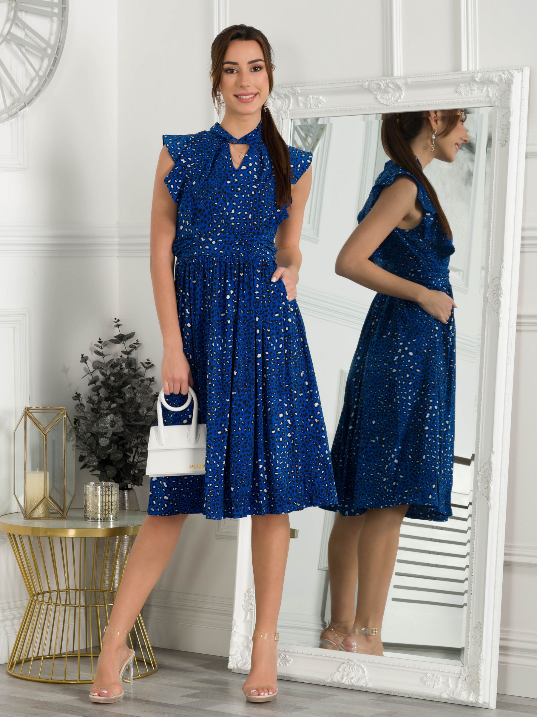 Buy Jolie Moi Frill Shoulder Midi Dress, Blue Online at johnlewis.com