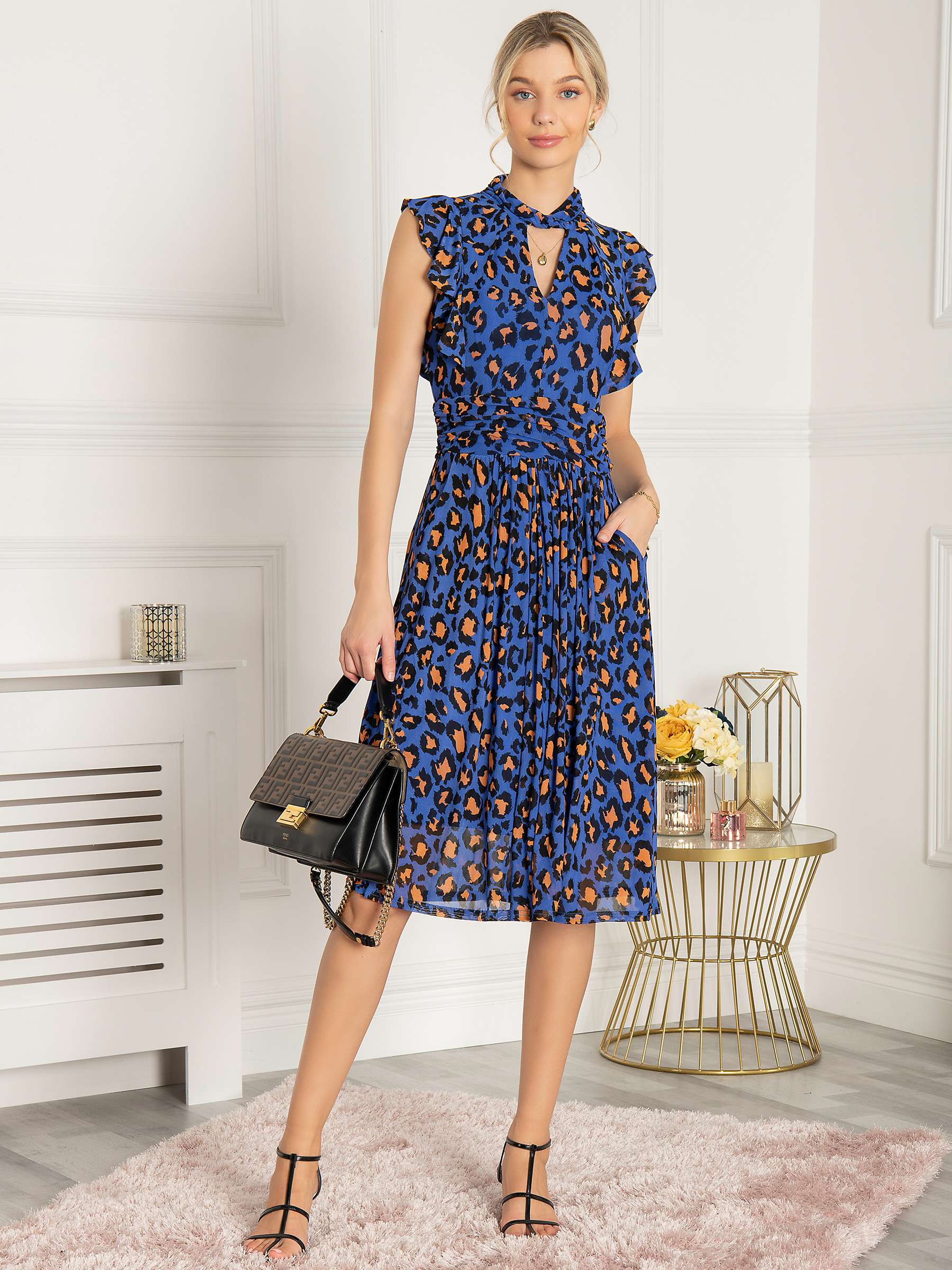 Buy Jolie Moi Alaine Frill Animal Print Midi Dress, Blue Online at johnlewis.com