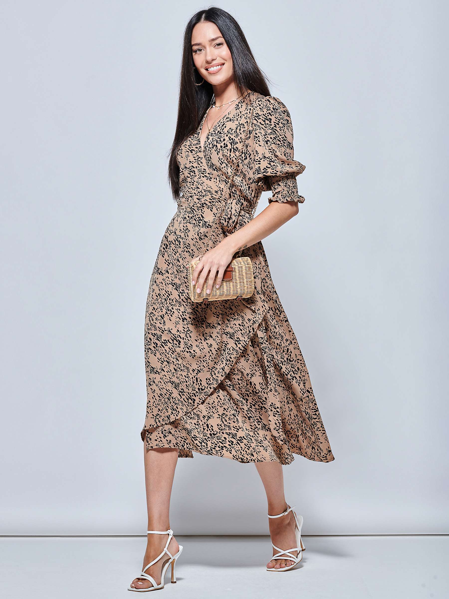 Buy Jolie Moi Animal Print Crepe Wrap Midi Dress, Stone Online at johnlewis.com