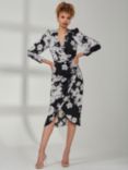 Jolie Moi Floral Print Satin Bodycon Wrap Dress, Black/Multi