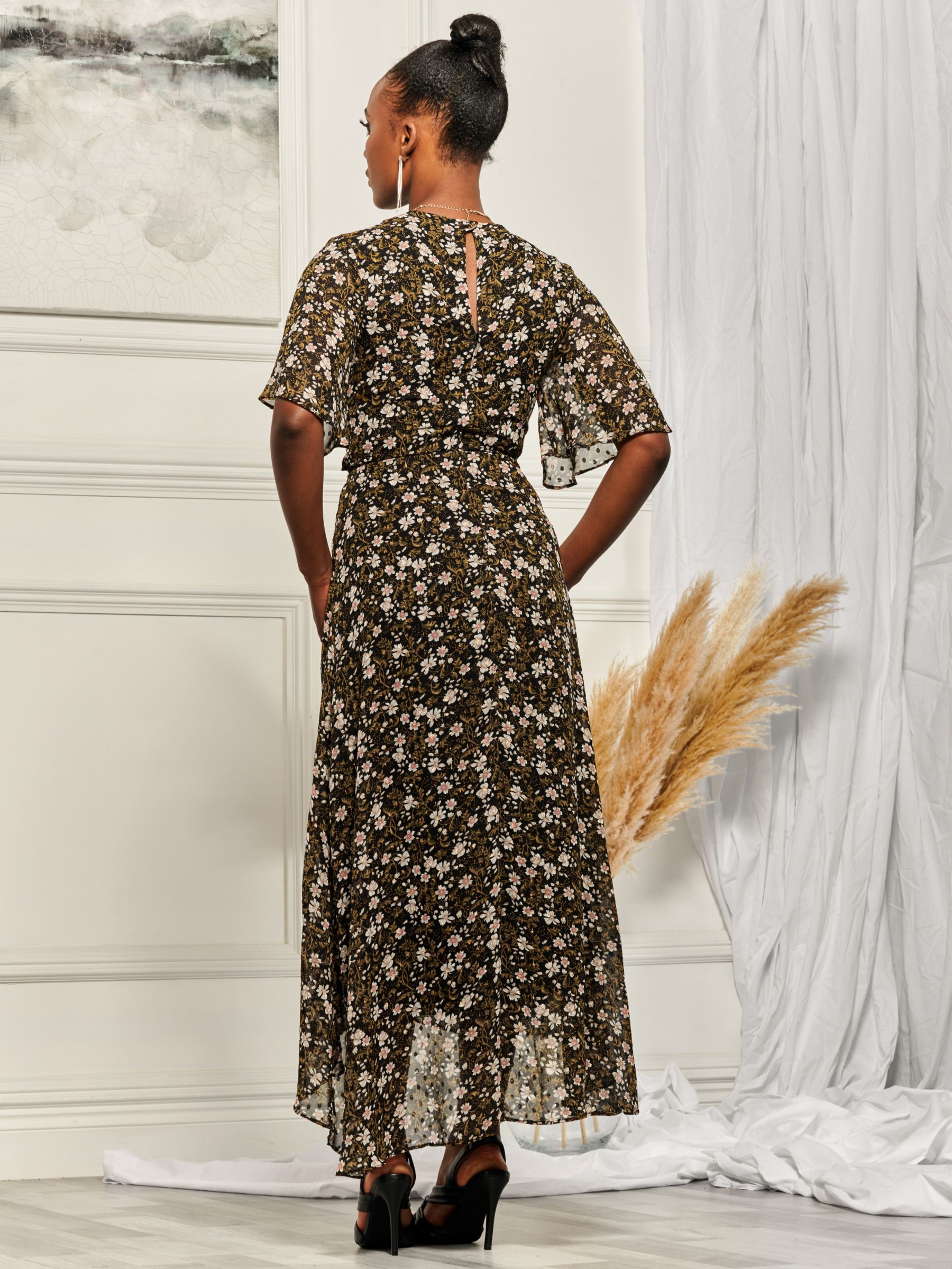 Buy Jolie Moi Angel Sleeve Wrap Tie Front Maxi Dress, Black/Multi Online at johnlewis.com