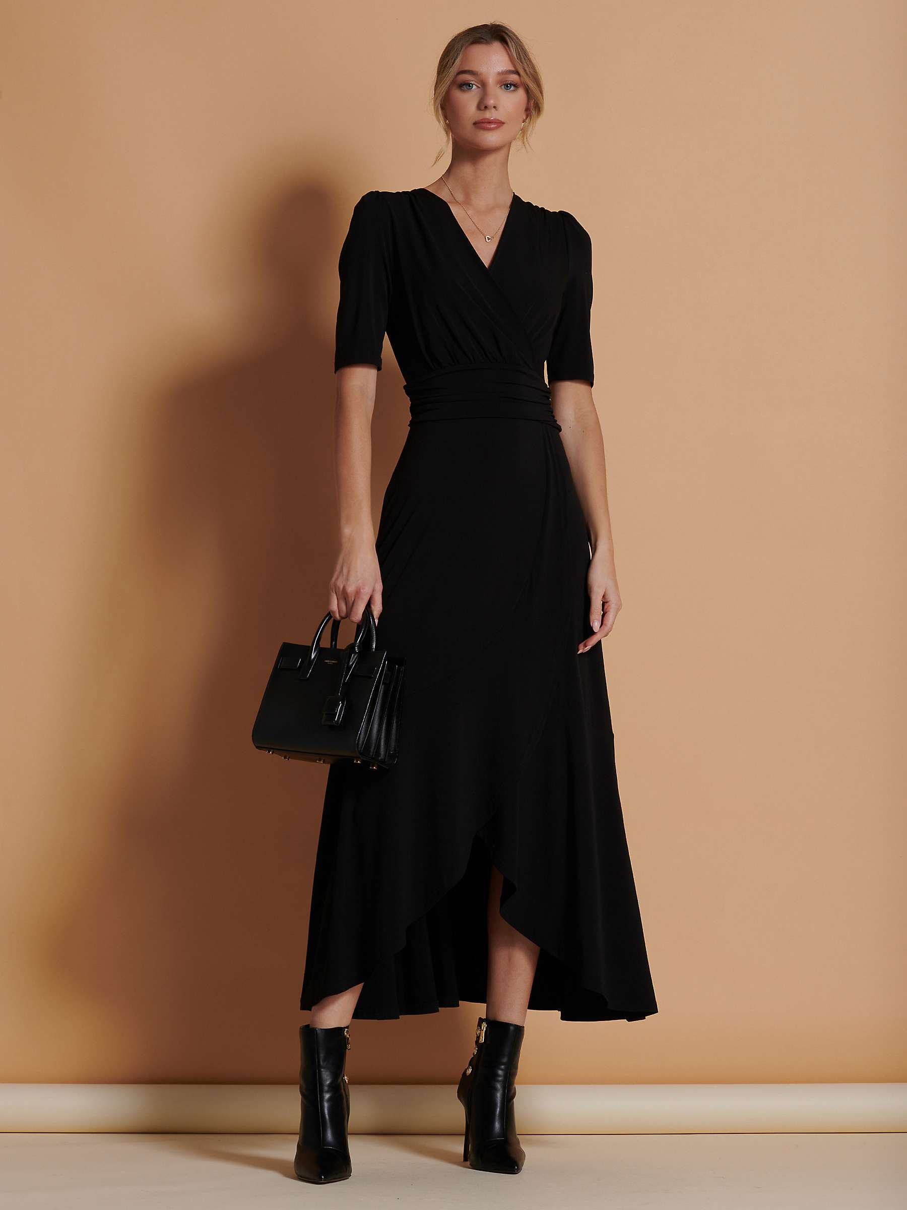 Buy Jolie Moi Wrap Front Frill Hem Maxi Dress, Black Online at johnlewis.com