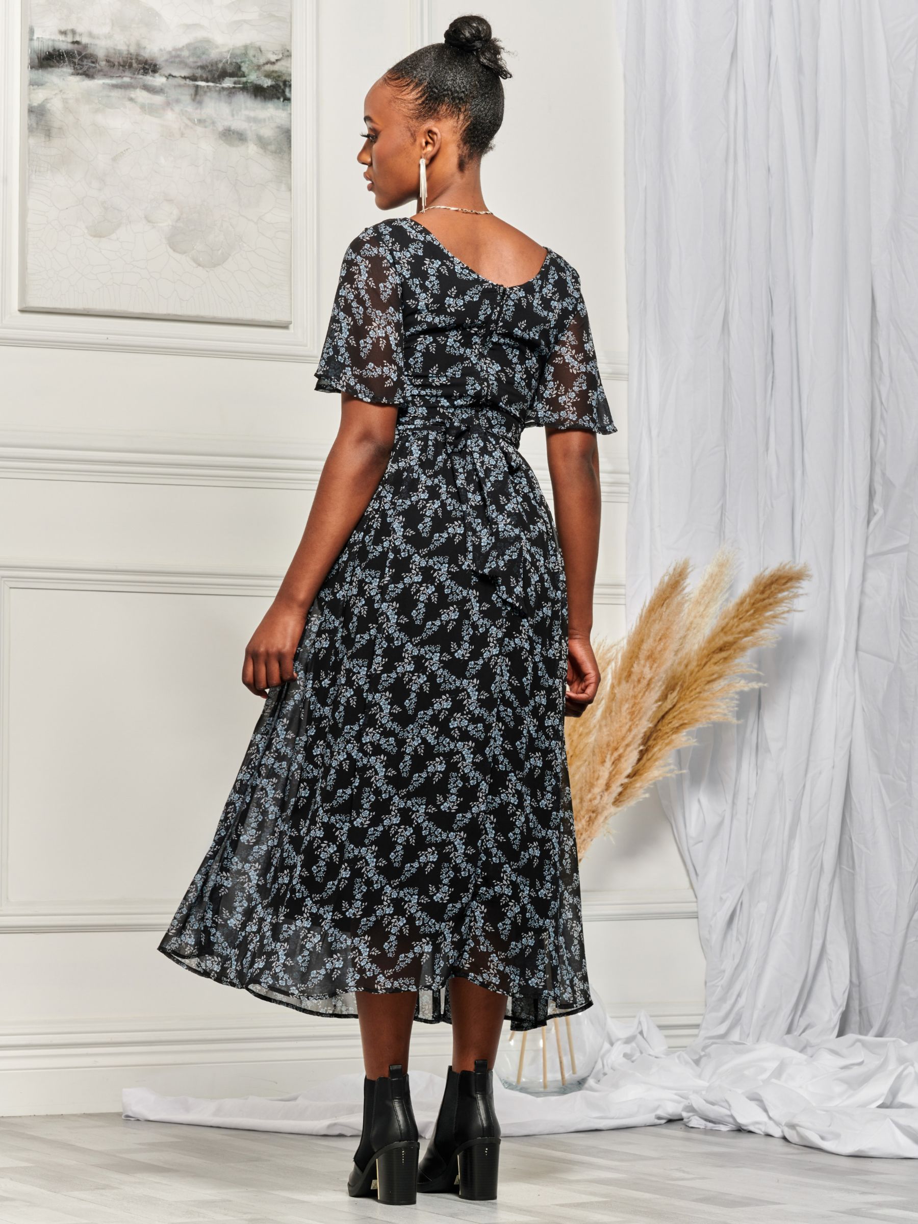 Buy Jolie Moi Angel Sleeve Chiffon Maxi Dress, Black/White Online at johnlewis.com