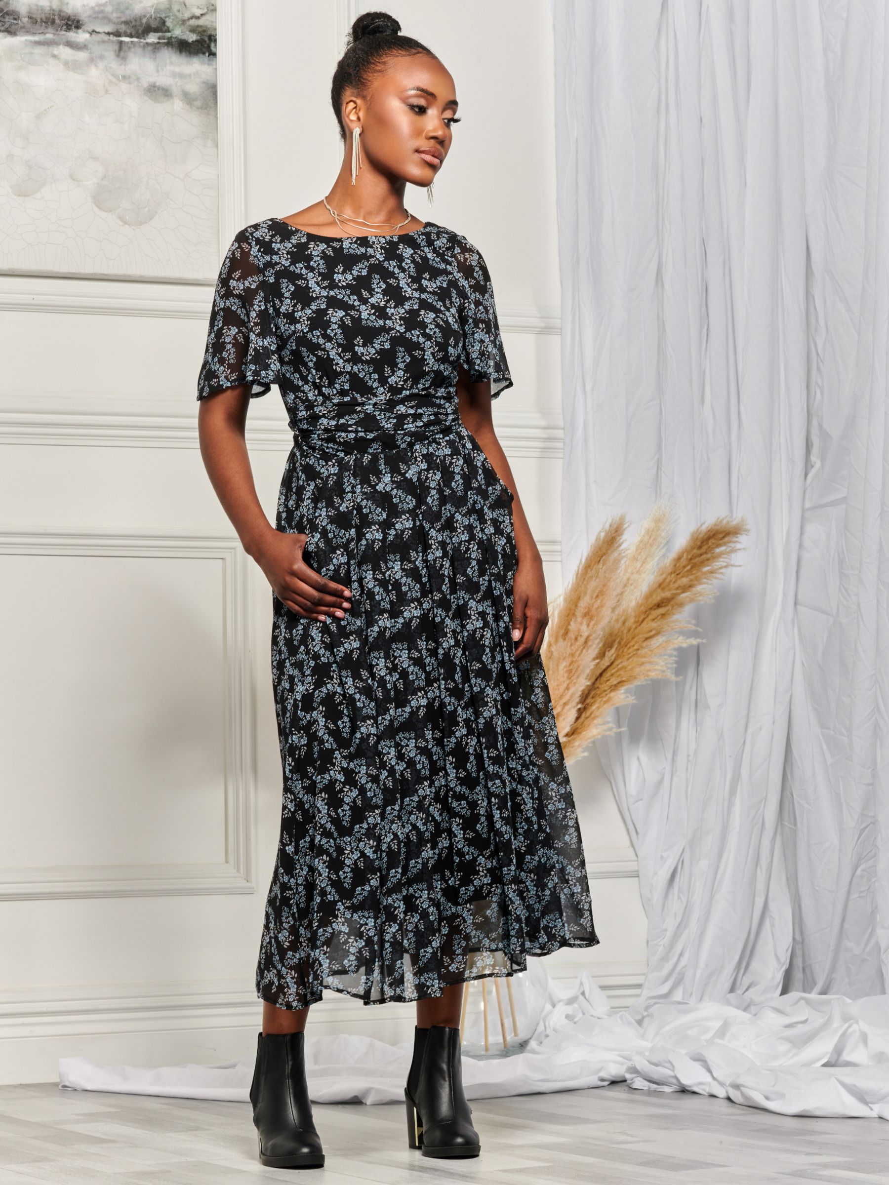 Buy Jolie Moi Angel Sleeve Chiffon Maxi Dress, Black/White Online at johnlewis.com