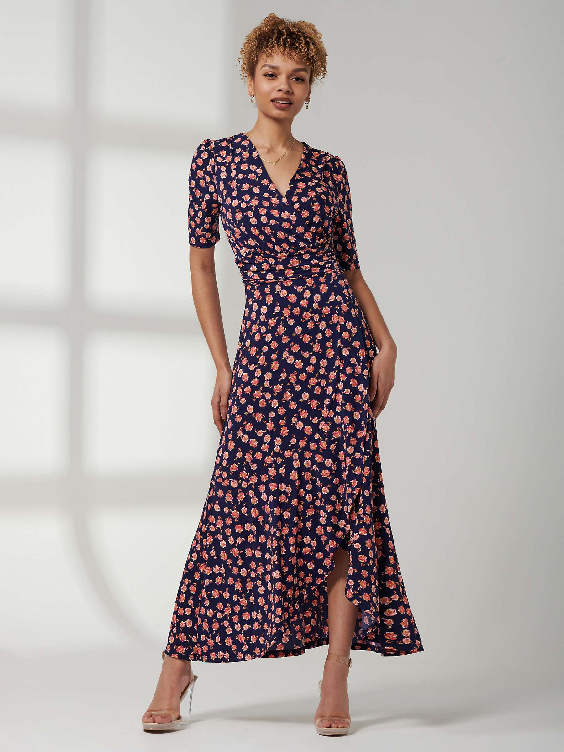 Buy Jolie Moi Floral Frill Maxi Dress, Navy Online at johnlewis.com