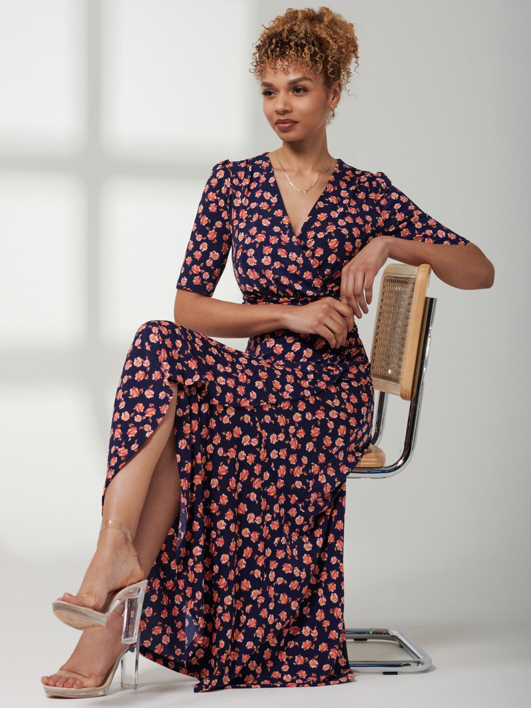 Buy Jolie Moi Floral Frill Maxi Dress, Navy Online at johnlewis.com