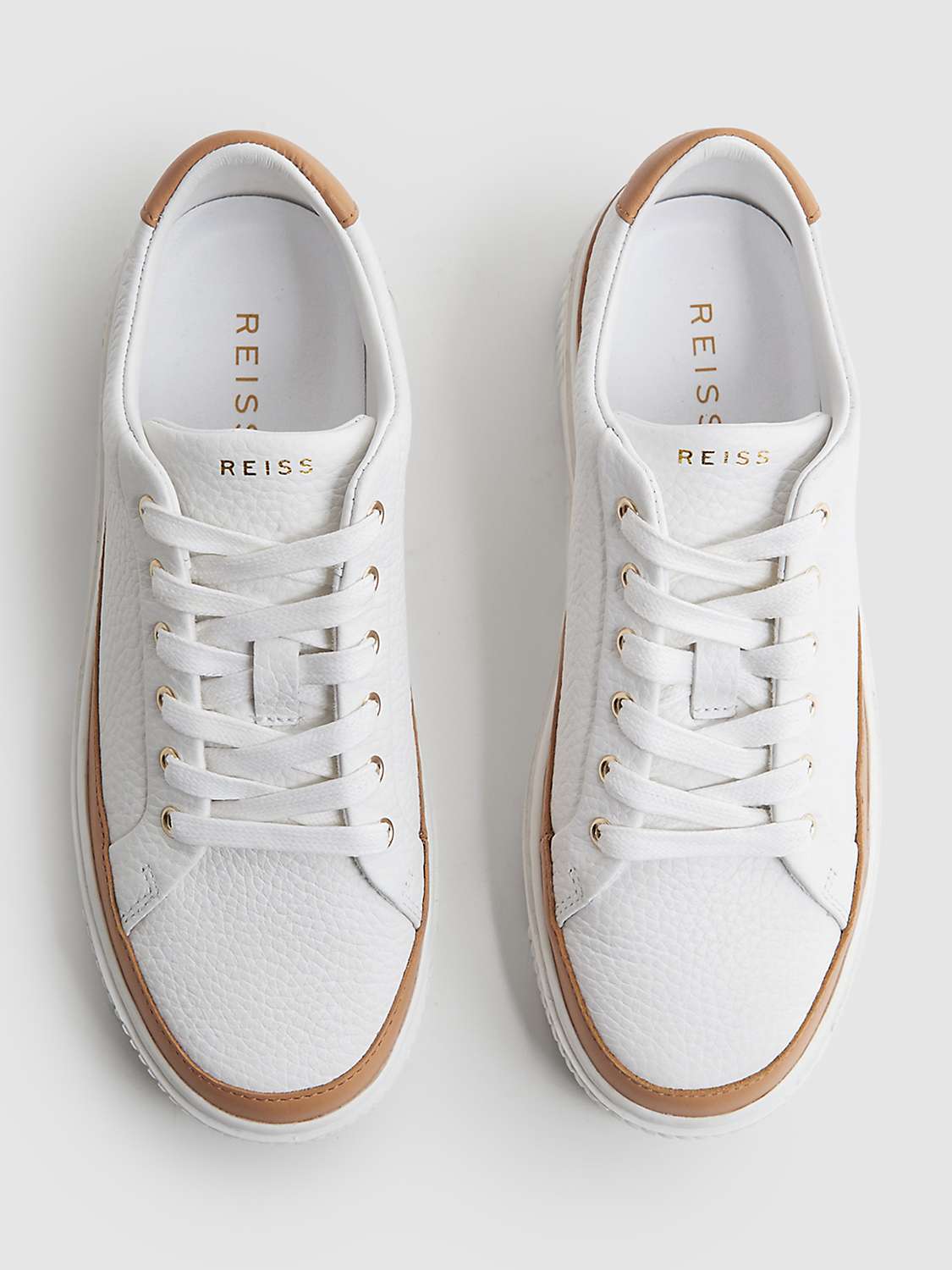 Buy Reiss Leanne Leather Low Top Trainers, Camel/White Online at johnlewis.com