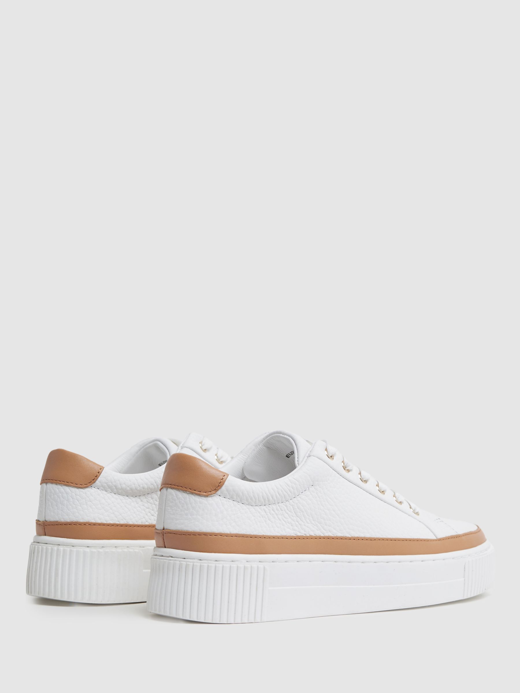 Reiss Leanne Leather Low Top Trainers, Camel/White at John Lewis & Partners