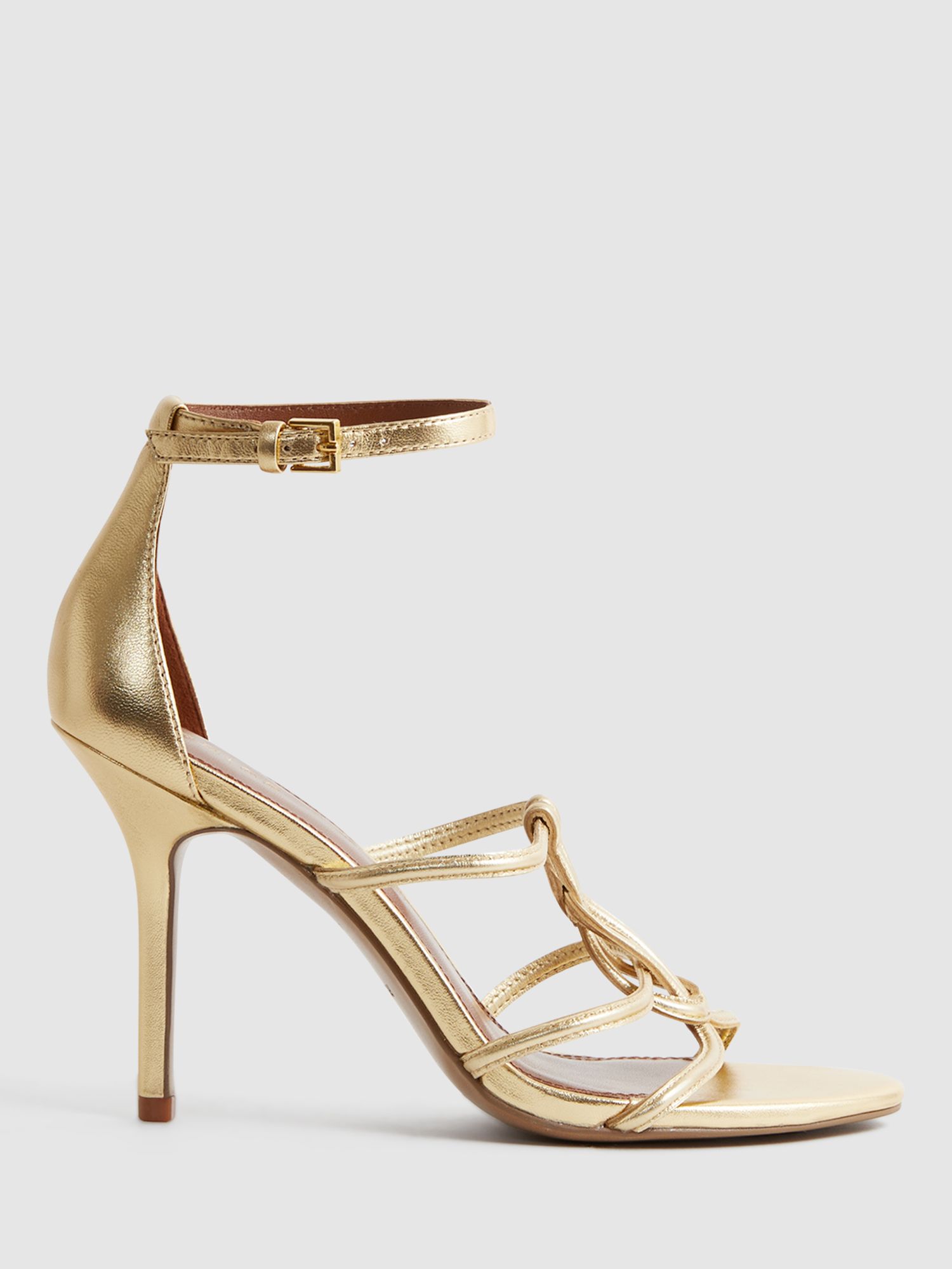 Reiss Hallie Heeled Strappy Sandals, Gold at John Lewis & Partners