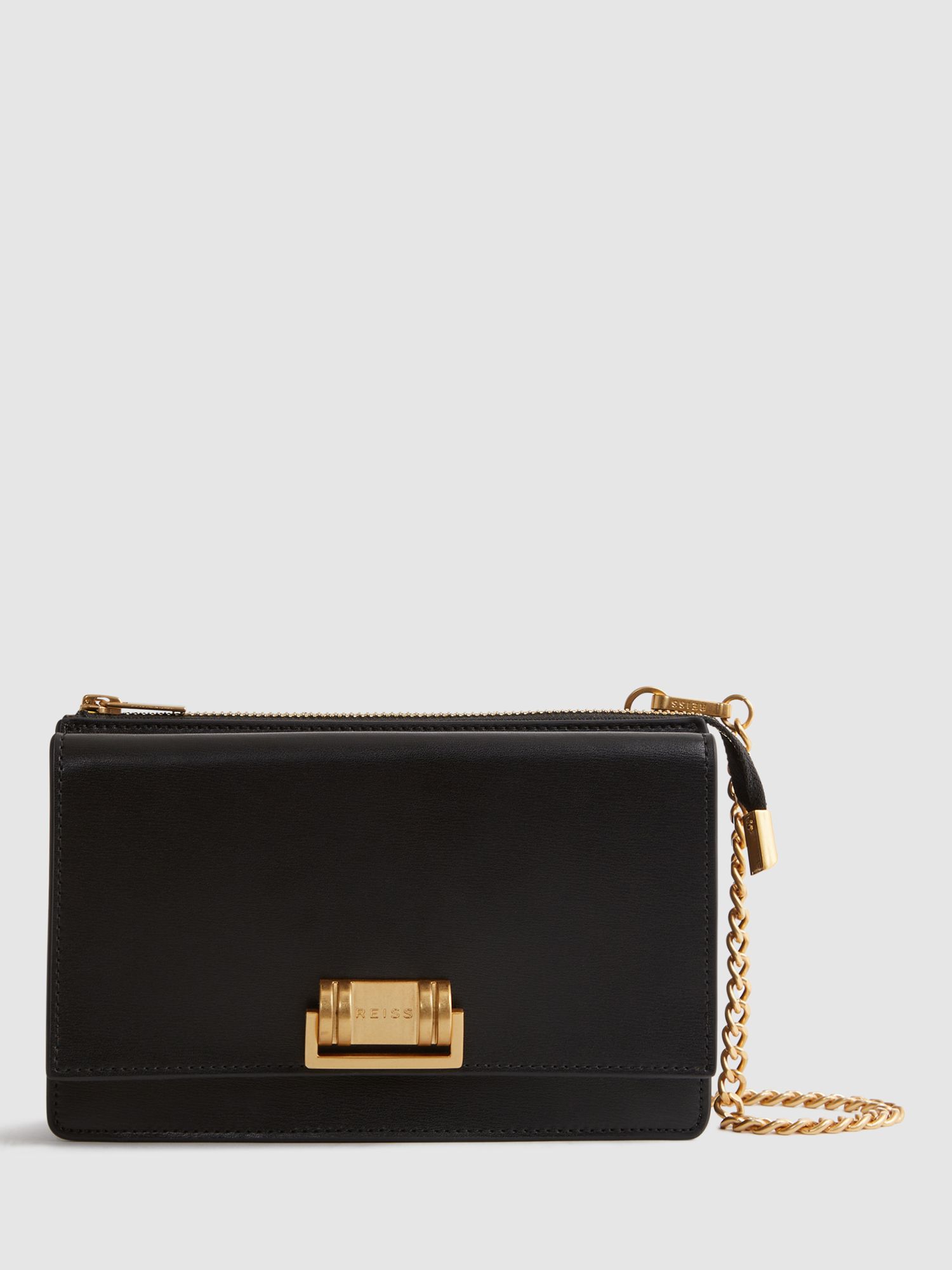 Reiss Picton Chain Strap Leather Crossbody Bag, Black at John Lewis ...