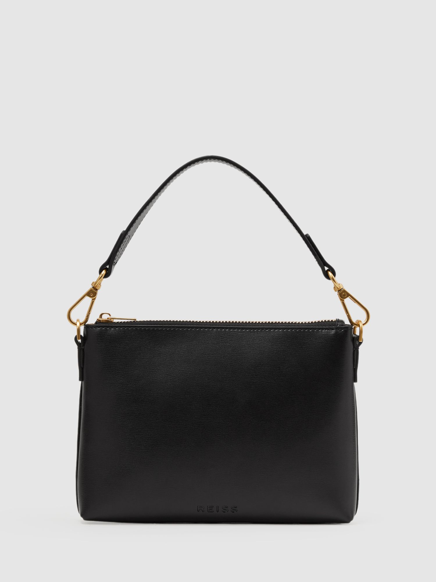 Reiss Brompton Leather Double Strap Pouch Bag, Black at John Lewis ...