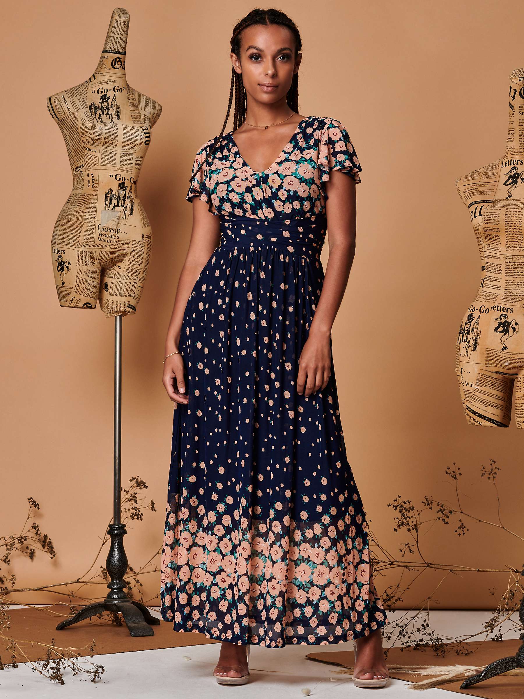 Buy Jolie Moi Mirrored Floral Print Mesh Maxi Dress, Multi Online at johnlewis.com