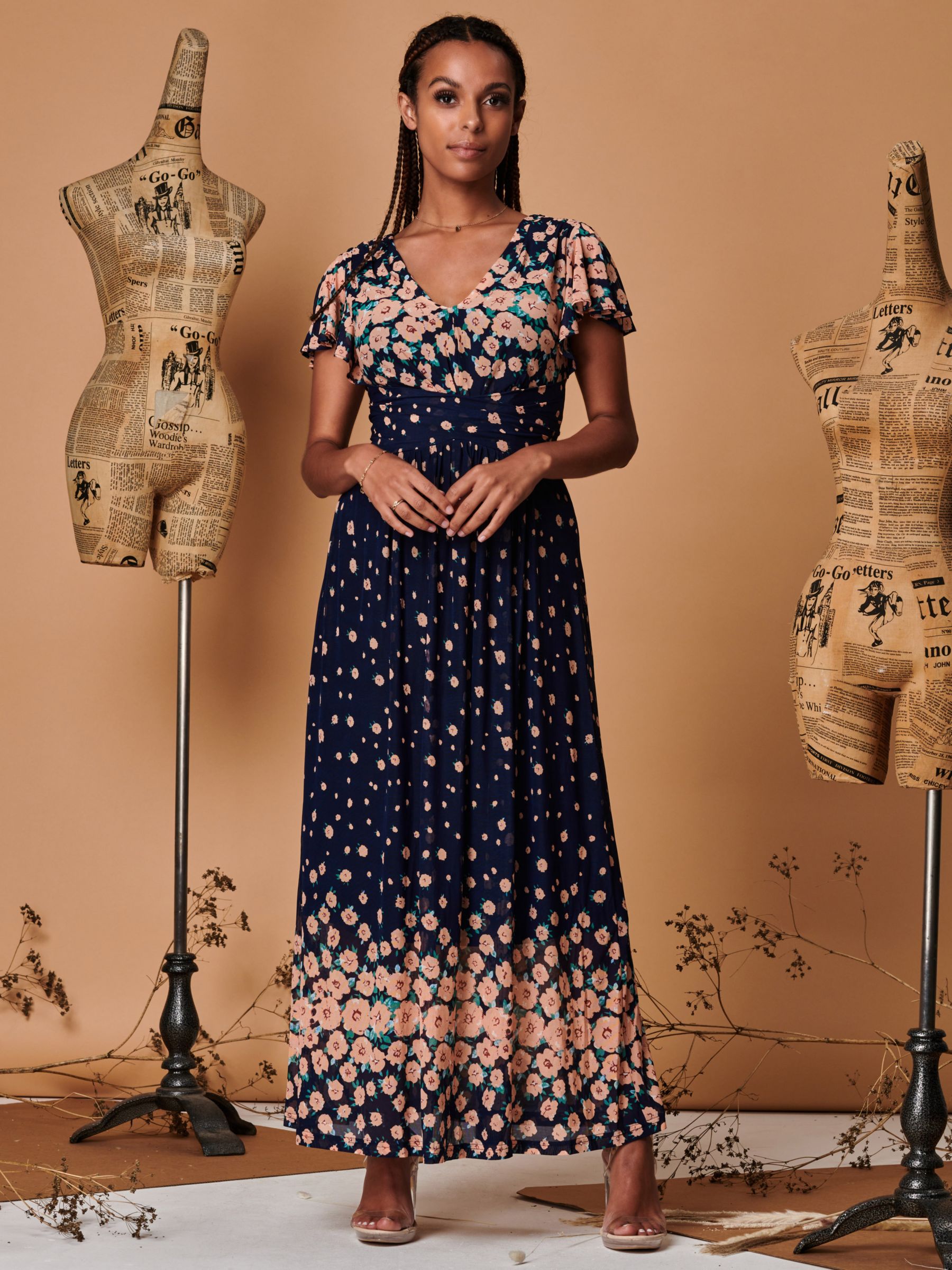 Buy Jolie Moi Mirrored Floral Print Mesh Maxi Dress, Multi Online at johnlewis.com
