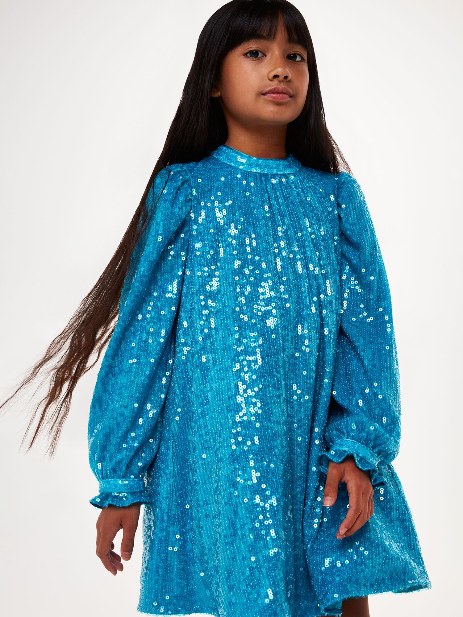 Whistles Kids' Sadie Sequin Swing Dress, Blue, 6-7 years