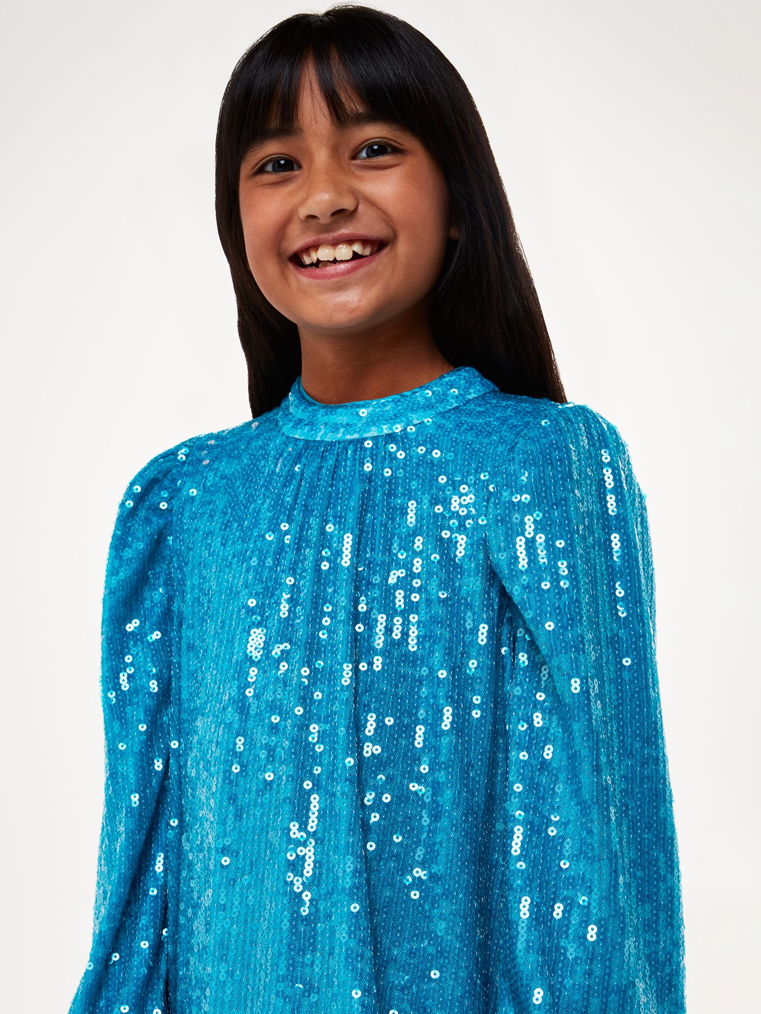 Whistles Kids' Sadie Sequin Swing Dress, Blue, 6-7 years